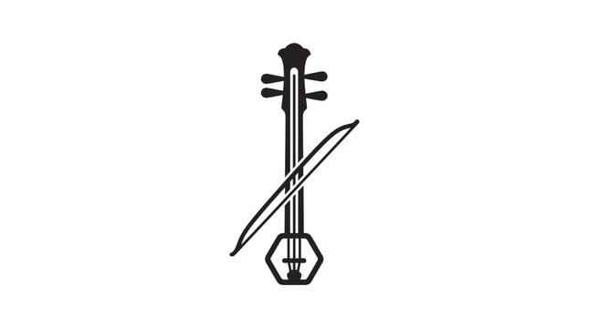 Traditional Bowed String Instrument Kemenche Line Art Icon on Light Background