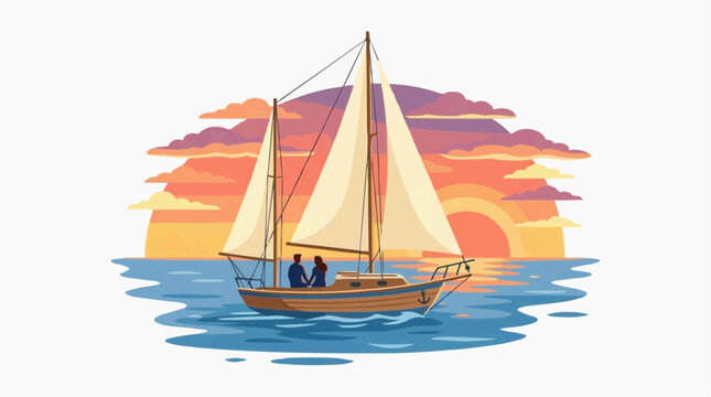 A serene sailboat gracefully gliding across the ocean at sunset, sails billowing in the gentle breeze. Capture the essence of romance.