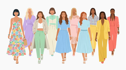 Fototapeta premium A runway featuring models in a variety of stylish outfits, a visual spectacle of fashion and design. a colorful portrayal of creativity and self-expression. 