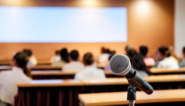 microphone in event meeting conference presentation public studio broadcast mic speech conference for talk on podium in seminar room