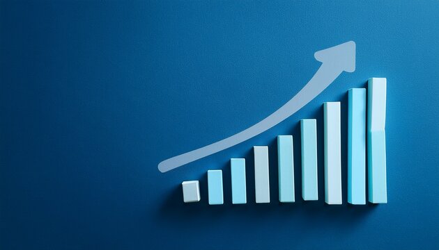 growth increasing business success process concept increasing bar graph with arrow going up on blue background copy space