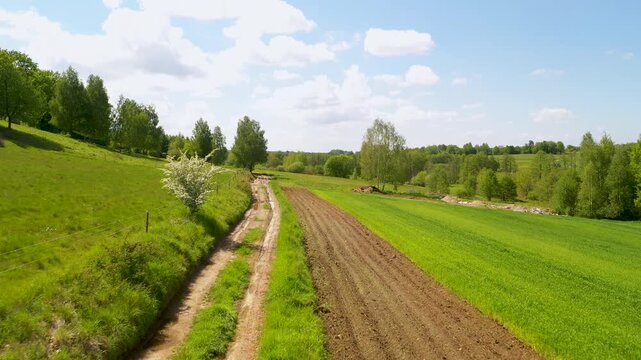 Cinematic Country Road (Droga Wiejska) through Izerskie Hills - Spring Landscape