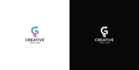 Fototapeta premium smart bulb tech logo design, creative idea, digital logo technology, initial logo design G