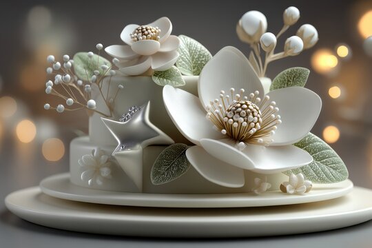 White Ceramic Plate with Christmas Branches