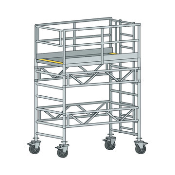 Portable scaffold tower with caster wheels and safety bars