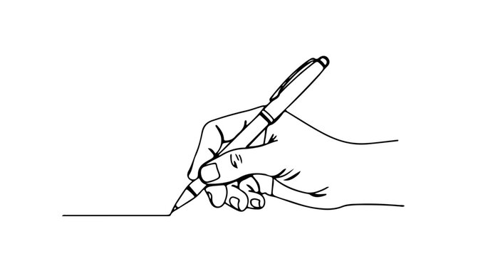Hand holding pen and writing, drawing a line