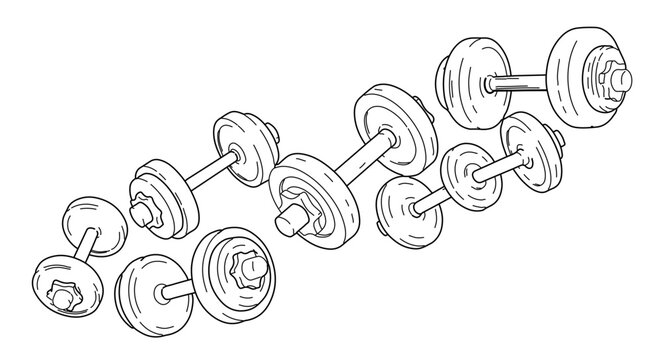 Collection of various size dumbbells for fitness and weight training
