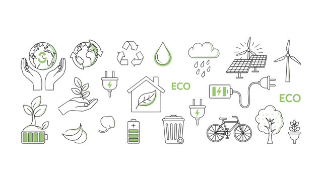 Eco-friendly Icons: A collection of meticulously designed icons representing core tenets of eco-consciousness and sustainability, perfect for communicating environmental values.
