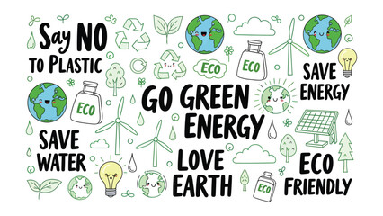 Embracing Sustainability: A visual call to action, blending vibrant typography with hand-drawn elements, promoting a greener lifestyle, reduce plastic, preserve the planet. © Nusaybah