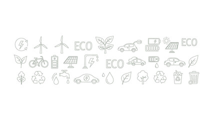 Fototapeta premium Eco-Friendly Symbols: A collection of meticulously designed icons representing environmental sustainability. These simple yet powerful symbols convey themes of renewable energy, eco-consciousness.