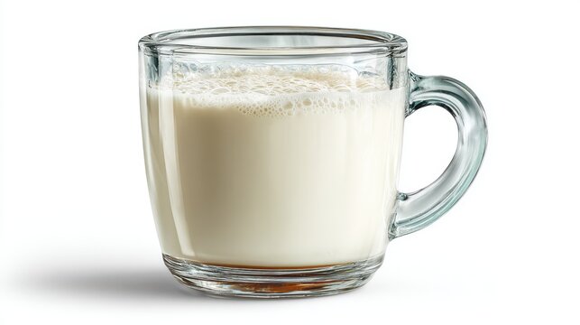 Glass mug of fresh milk, isolated with clipping path on white background, white backgrounded.