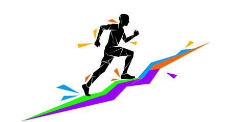 Fototapeta premium Man Running Up Colorful Arrow Graph.