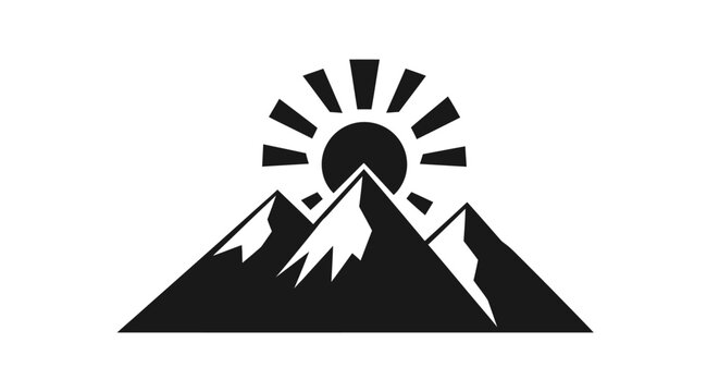 Black silhouette of mountain peaks rising.