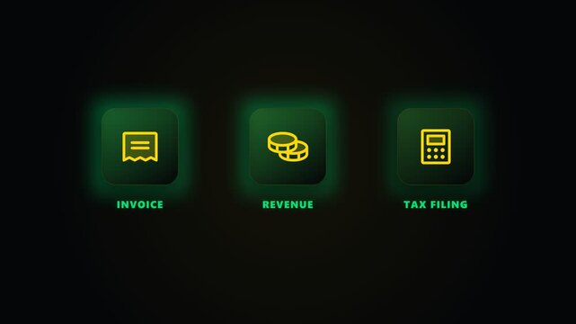 Glowing Yellow Invoice Revenue and Tax Filing Dark UI Icon Animation