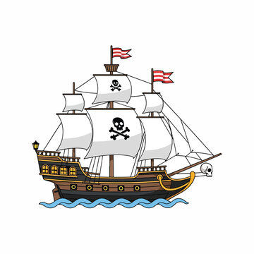 Pirate Ship Sailing on Ocean Waves 1.
