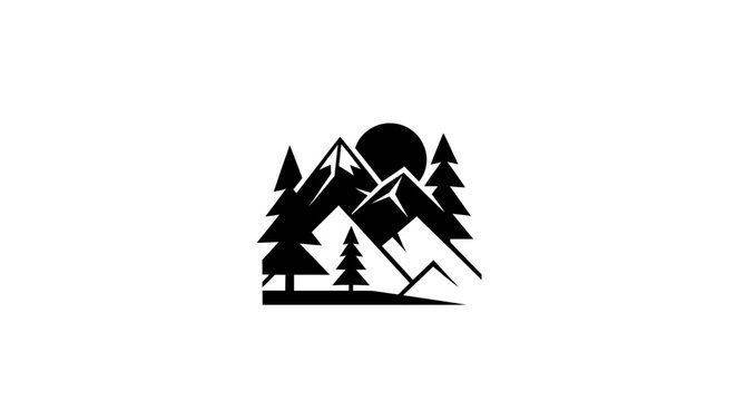 Black silhouette mountain landscape icon.