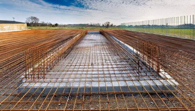 concrete foundation with steel rebar reinforcing structure