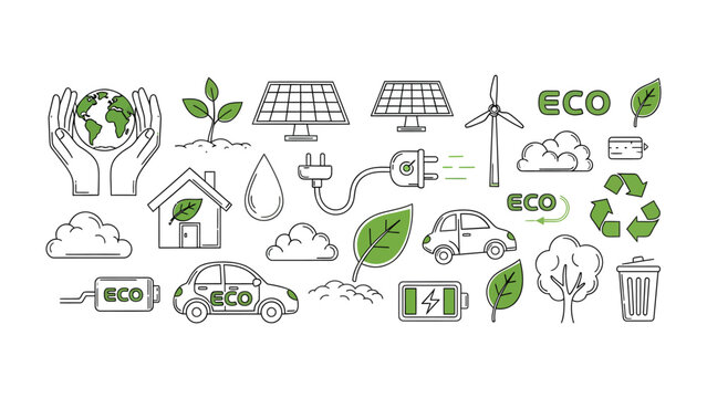 Eco-Friendly Icons: A visual tapestry of eco-friendly elements, portraying a commitment to sustainability and a greener future.
