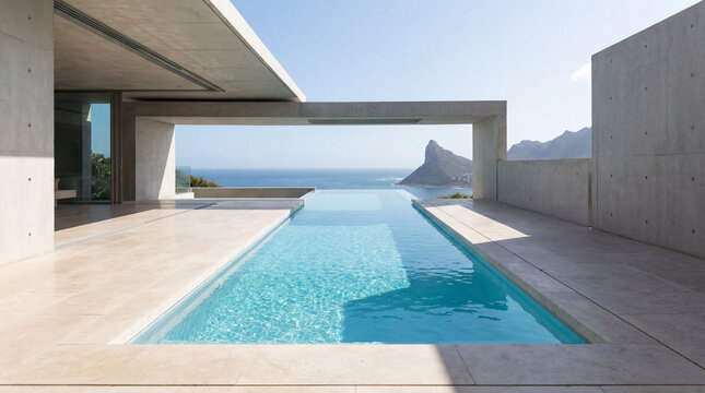 Luxury swimming pool with minimalist design clear blue water and clean stone tile elegant surroundings