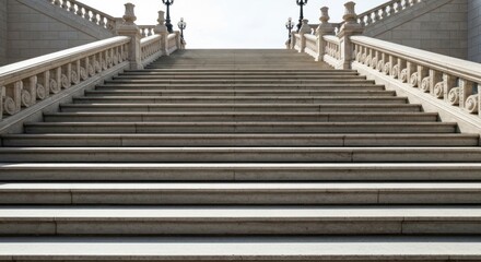 Fototapeta premium Low angle shot of grand, stone stairs leading up towards the sky and light fixtures