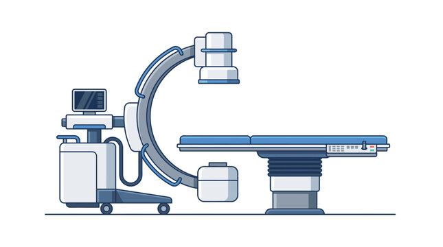 Flat vector illustration of a medical Carm Xray imaging machine. EPS Editable. Vector Illustrations.