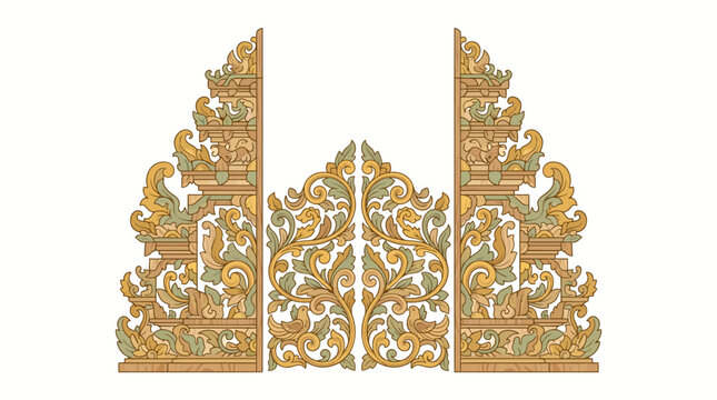 Traditional Balinese Gate Carving Decorative Ornament Illustration. EPS Editable. Vector Illustrations.