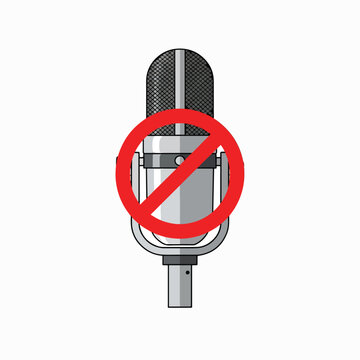 Forbidden microphone with red circle symbol.