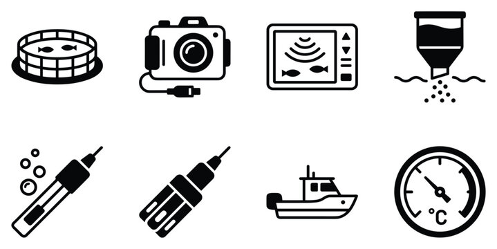 Modern aquaculture technology and equipment for efficient fish farming and water monitoring.