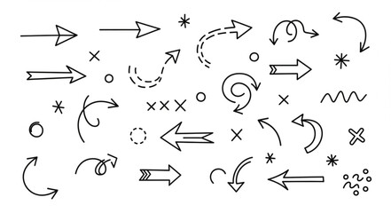 Obraz premium Collection of Hand Drawn Arrows and Symbols Doodle Style.