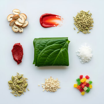 Colorful Ingredients for Traditional Indian Paan Preparation.