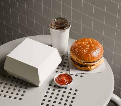 Burger Box Mockup with Coffee Cup