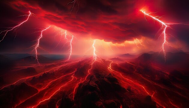 red lightning on the sky grunge abstract background generative ai