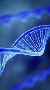 zooming through a blue dna helix strand, genes and genetic dna strands