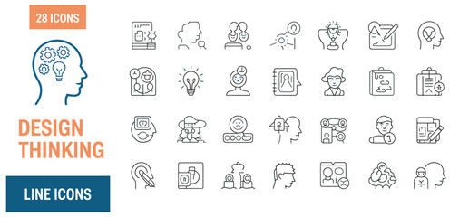 Collection of design thinking line icons for creative problem solving and innovation processes © abdur