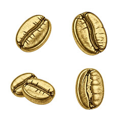 Fototapeta premium Golden coffee beans isolated on a white background closeup shot.