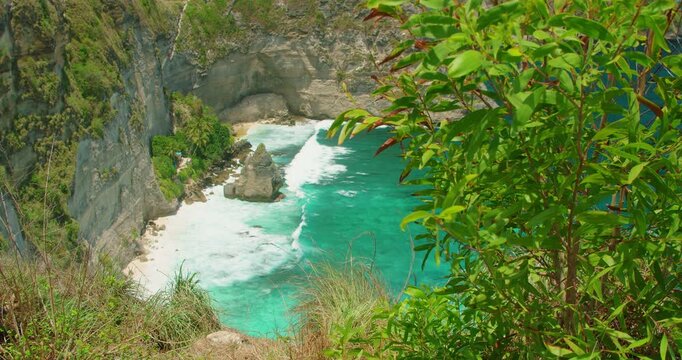 Diamond Beach white sand and turquoise ocean water in Nusa Penida Island Indonesia