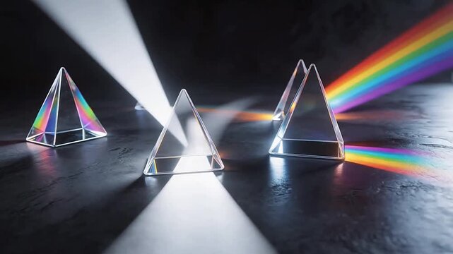 Crystal prisms refracting light into rainbows