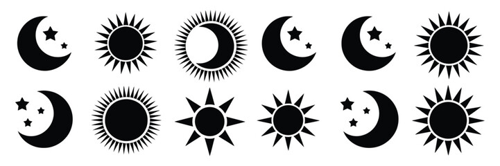 Night icon of moon with stars and sun symbol vector illustration isolated on white background © MDRifat