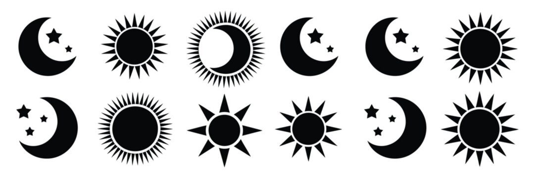 Night icon of moon with stars and sun symbol vector illustration isolated on white background