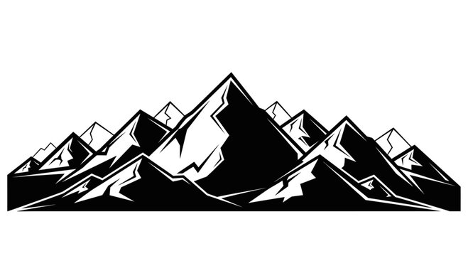 Black and white mountain range graphic for design and illustration projects