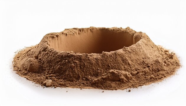 a hole dug in dry sandy soil isolated on white