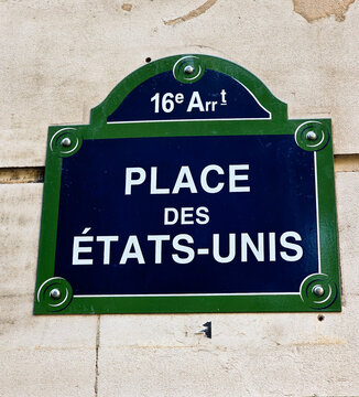 Place des &Eacute;tats-Unis street sign in Paris France