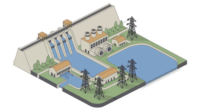 Hydroelectric Power Plant Generating Electricity from Water Flow.