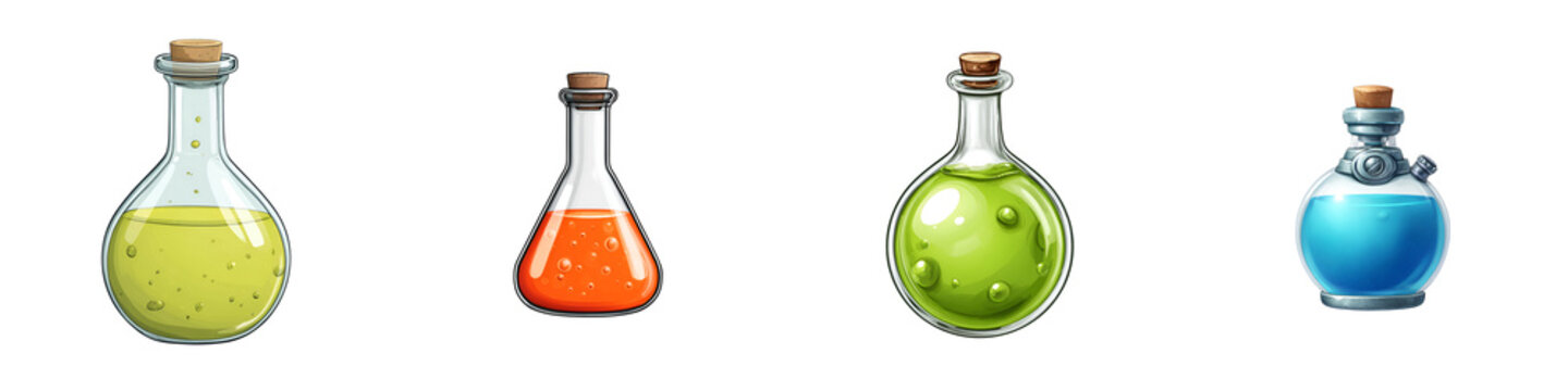 Potion Bottles Collection. Magical Elixirs. Fantasy Game Assets.