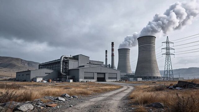 Industrial power plant with cooling towers
