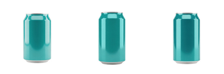 Obraz premium Set of Cylindrical Teal Metal Storage Tin Isolated on White Background, PNG