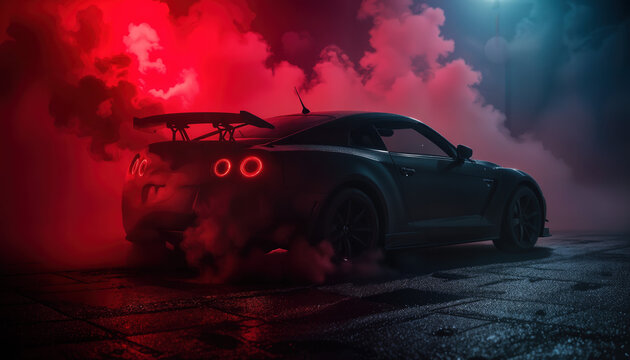 Car drift action urban nightscape automotive photography smoky environment dynamic viewpoint