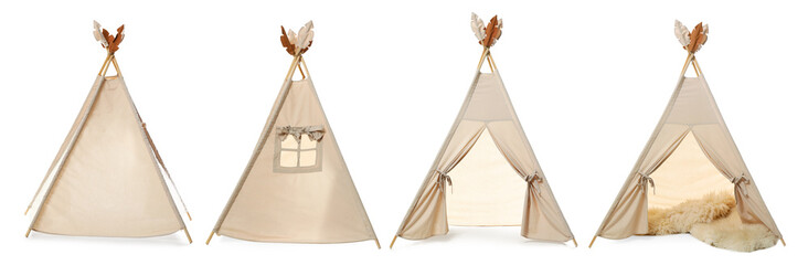 Cute wigwam for children isolated on white, set © New Africa