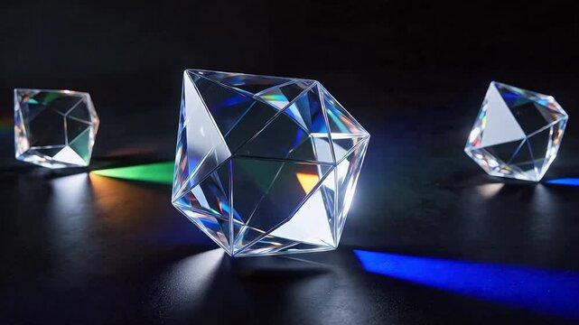 Crystal prisms refracting light into rainbow