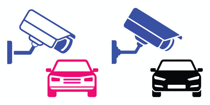 Parking lot vector icon license plate recognition CCTV video surveillance outline and filled version isolated illustration AI EPS PNG